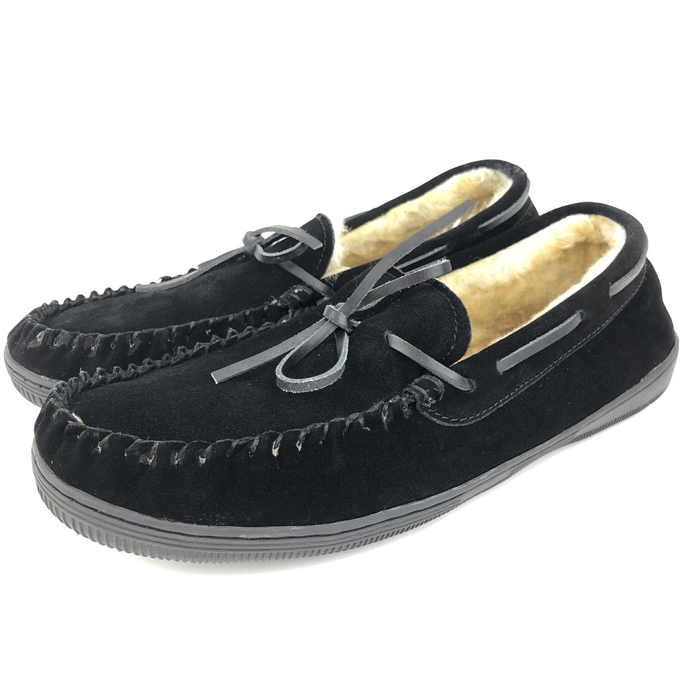 Dream Pairs Slippers Men's Size 12 Black Suede Leather Rubber Sole Moccasin EUC‎